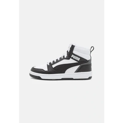 Bild av PUMA Rebound V6 MID JR Unisex Höga sneakers för barn, Storlek: 38.5, White/black/shadow gray Förstklassig skinnimitation