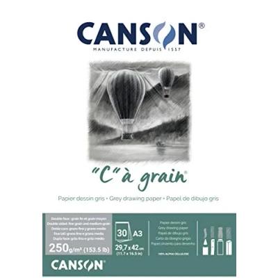 Bild av CANSON &quot;C&quot; à grain block, DIN A3, 30 blad, 250 g/m², gråmelerad, lätt kornig