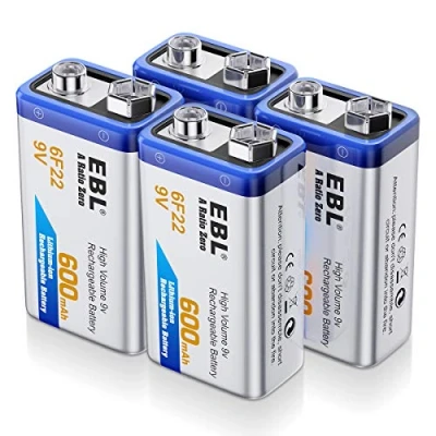Bild av EBL 9V laddningsbara batterier 600mAh Ni MH 9volt block 4 stycken