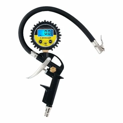 Bild av Dunlop Digital däcktrycksmätare mäter i PSI/BAR/KPA/KG batteridriven 30 cm luftslang lämplig för de flesta luftkompressorer bil, cykel, motorcykel och lastbil svart