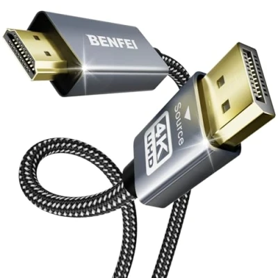 Bild av BENFEI DisplayPort till HDMI, DP HDMI 3 meter kabel kompatibel med HP, ThinkPad, AMD, NVIDIA, stationär dator och mer [Aluminiumlegering skal nylonkabel]