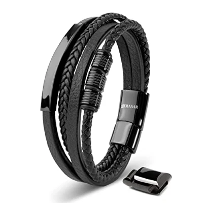Bild av SERASAR Läderarmband för Män 23cm Flätat Svart Armband Pojkarmband Hanarmband Smyckepresentidé Jubileumspresenter Present till Make, Pojkvän, Vänner