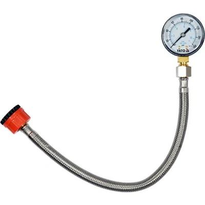 Bild av YATO Professionell vattentrycksmätare med manometer och slang i rostfritt stål, 3/4 1/2 tum yttergänga, 30 cm flätad max. 11 bar, vattentryckstestare tryckmätare