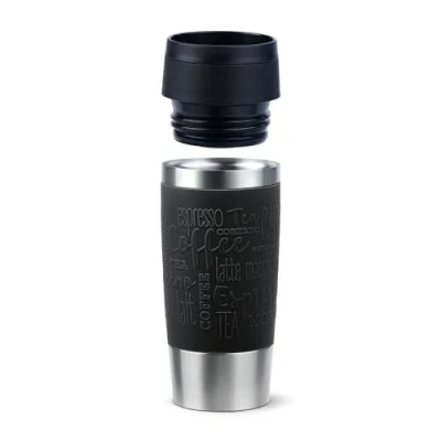 Bild av Emsa N20202 Travel Mug Classic isolerad mugg 0,36 liter, nytt komfortskruvlock, rostfritt stål, 4 timmar varmt och 8 h kallt, 100% tät, diskmaskinssäker, 360 dricköppning, svart
