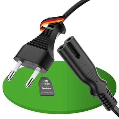 Bild av conecto strömkabel, eurokontakt rak till C7 IEC uttag rak, euronätkabel för hushållsapparater, 1,00 m, svart