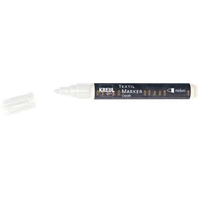 Bild av KREUL 92760 textilmärkpenna ogenomskinlig medium, vit, med rund spets, linjetjocklek ca 2 till 4 mm, täckande tygmålarpenna för att designa ljusa och mörka tyger, kan tvättas efter fixering