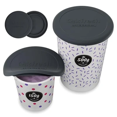 Bild av Qikfresh Återanvändbart silikonlock för yoghurtburkar yoghurtlock som passar nästan alla burkar på 150 g 500 Läcksäkert, lufttätt lock Set med (2 delar)