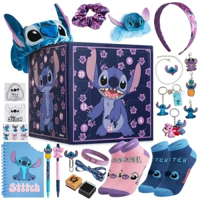 Bild av Disney Stitch Advent Calender 2024 för barn och tonåringar Stationery Sticky Notes Accessories Calenders for Kids, Lila sömkub