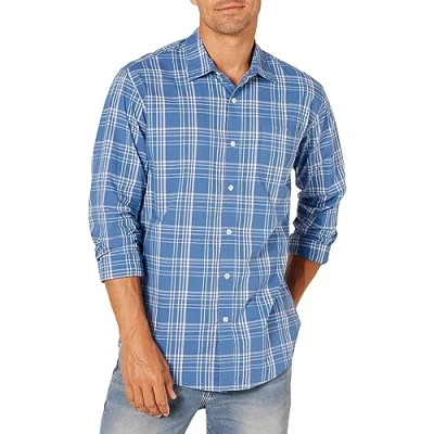 Bild av Amazon Essentials Men&#039;s Långärmad ledig poplinskjorta med normal passform, Havsblå Rutig, S