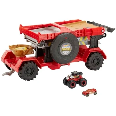 Bild av Hot Wheels GFR15 Monster Trucks enorm 2 i 1 kraspelare transport lastbil och racerbana 1,2 m lång, leksak från 4 år
