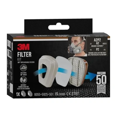 Bild av 3M 6002 CR ersättningsfilter för färgsprutning 6002CR med skyddsnivå A2P2 halvmasker och maskinsliparbete 1 filter dubbel andningsventil