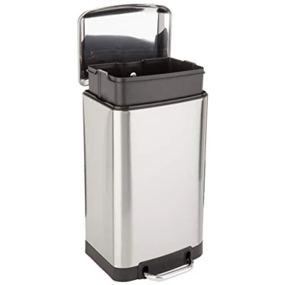 Bild av Amazon basics rektangulär, 5,3 gallon försiktigt stängande papperskorg med stållister pedal 20 l, nickel, rostfritt stål