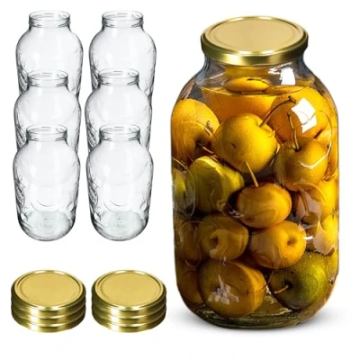 Bild av KADAX Alarm burkar 5 l, glasburk för insättning, konserveringsburkar skruvlock, fallglas, syltglas, förvaringsglas, glasburk, runda glas (guld, 6 stycken)