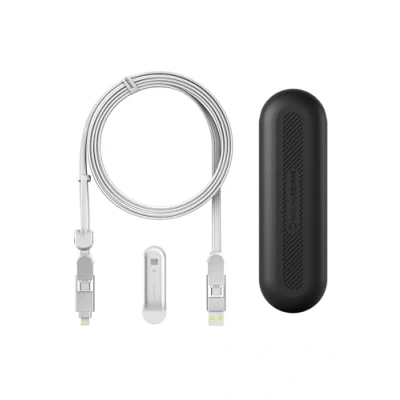 Bild av Rolling Square inCharge XL 200 cm USB C kabel, universell smartphone gåva för män, 6 i 1 laddare smartphones, teknisk pryl, vit, Lightning kabel 100 W