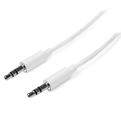 Bild av StarTech.com 2 m vit smal 3,5 mm stereoljudkabel ljud aux stereo hane till hörlurskabel x mini uttag (M) (MU2MMMSWH)