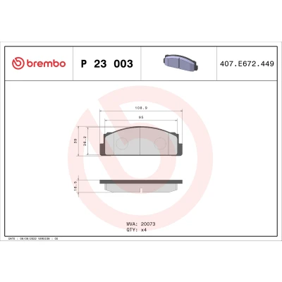 Bild av BREMBO P 23 003 Jeu de plaquettes frein contact signal d&#039;usure exclu sans accessoires FSO: Polonez III, 125P Berline, FIAT: 128 Berline