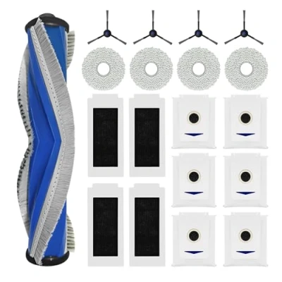 Bild av 19 stycken tillbehörsset för ECOVACS DEEBOT T30 PRO Omni/T30 Omni, 1 huvudborste i gummi, 4 filter, torkdukar, sidoborstar, 6 dammpåsar