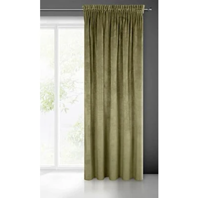 Bild av Eurofirany villa gardin sammet mjukt veckband 1 st. elegant tjock 290 g/m2 slät enfärgad fluffig modern klassisk vardagsrum sovrum lounge, olivgrön, 140 x 270 cm