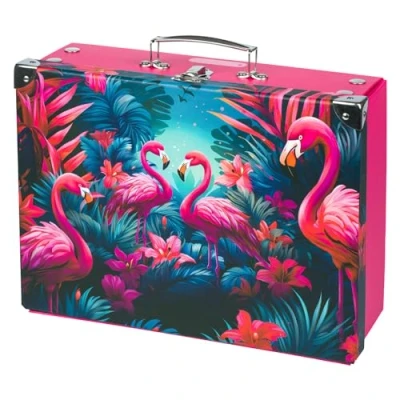 Bild av Baagl Barnväska för leksaker och skolmaterial, papperslåda, leksakslåda, lekfodral, vikbar barnresväska, väska med metallhandtag, Flamingos, 26 cm x 32.5 10.5