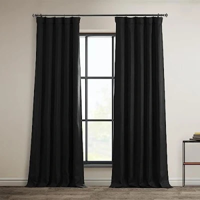 Bild av HPD Halvpris draperier falskt linne texturerat mörkläggningsgardiner för sovrum 213 cm lång (1 panel), 50 B x 84 L gardiner vardagsrum heminredning, Essential svart