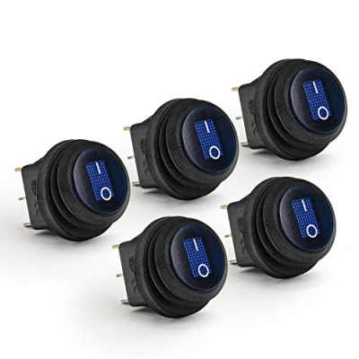 Bild av APIELE strömbrytare set om 5 st. runda med SPST 3 polig LED 12 V 20 A för bil, båt, hushållsapparater, KCD1 8 101NW (blå)