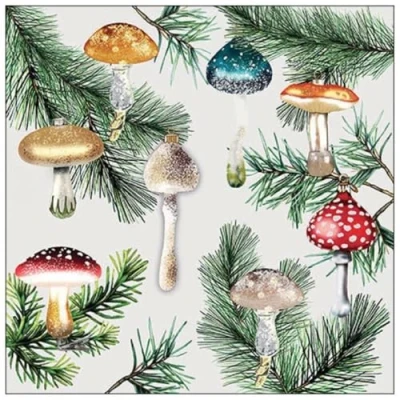 Bild av 20 servetter jul svamphängen julgran som bordsdekoration. Pappersservetter med motiv. Även för decoupage och servettteknik 33 x cm