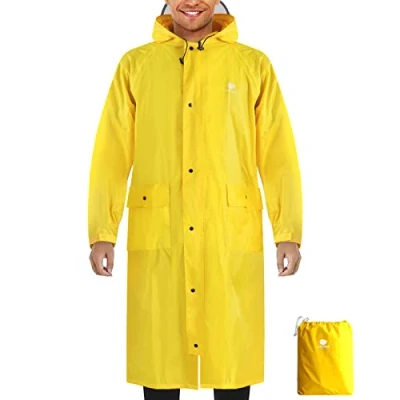 Bild av Anyoo Vattentät regnponcho för cykling, bärbar lätt regnjacka med huva, kompakt regncape, återanvändbar, unisex, backpacking och camping utomhus, en storlek passar alla, GUL, one size