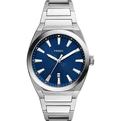 Bild av Fossil herrklocka Everett 3 hand, 42 mm boettstorlek, kvartsur, rostfritt stålarmband, blå, Armband