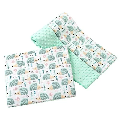 Bild av Medi Partners Babyfilt krypfilt med kudde 100% bomull minky barnfilt stor dubbelsidig 75 x 100 + 35 30 cm multifunktionell för säng barnvagn (mynta igelkott minzer minky)