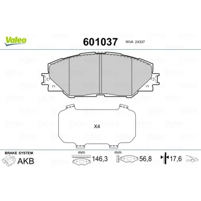 Bild av VALEO 601037 Jeu de plaquettes frein Essieu avant contact signal d&#039;usure exclu avec tôle anti bruit TOYOTA: Prius Plus, RAV4 IV SUV, Auris Break