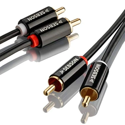 Bild av SEBSON RCA Kabel 2m 2 till AUX Ljudkabel, Hankabel för Förstärkare, HiFi System, Hemmabio, Högtalare Guldpläterad Skärmad