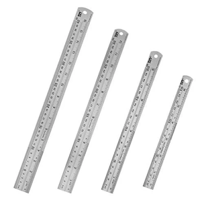 Bild av HIHUHEN Rostfritt stål linjal 15 cm + 20 30 40 kontorslinjal 4 delar set metalllinjaler kit för teknik, undervisning (4 x linjal)
