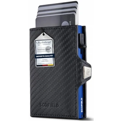 Bild av SF SCOFIELD Duality Classic Slim Wallet med myntfack kortfodral för män 910 kort plånbok RFID skydd Plånböcker kreditkortsfodral, Kol midnattsblå, Druckknopf + Münzfach Max,