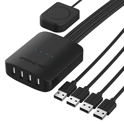 Bild av SABRENT USB release strömbrytare, 4 datorer i datorer, out, datorkringutrustning, splitter, delningsbrytare, för PC, skrivare, skanner, mus, tangentbord LED enhetsindikatorer (USB USS4)