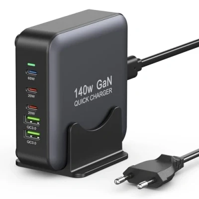 Bild av Laddare USB C 140 W, GaN laddningsstation, PD 65W strömförsörjning kompatibel med MacBook Pro/Air, Dell XPS, iPad, Surface Book, Chromebook, Pixelbook, Matebook, Samsung Galaxy 24, iPhone 15