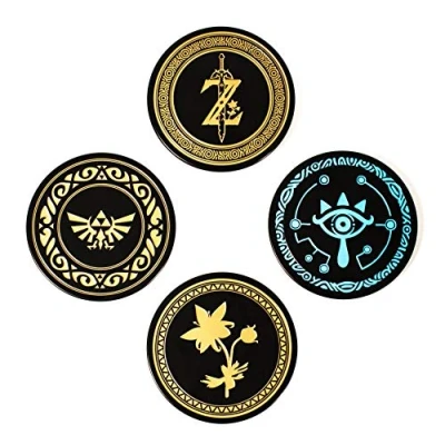 Bild av The Legend of Zelda metallunderlägg tennplatta set med 4 unik retro spelgåva perfekt för matbord kopp av högsta kvalitet, glas, dryckesunderlägg