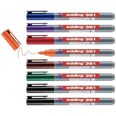 Bild av edding 361 whiteboardmarker set flera färger 8 whiteboard pens rund spets 1 mm torkas bort utan vatten för whiteboard, blädderblock, anslagstavla, memo tavla sketcher går att fylla på