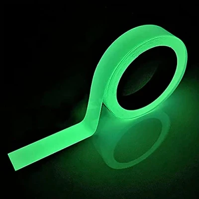 Bild av SeKi Fluorescerande självlysande tejp 10 mm x meter; markeringstejp lysande i mörkret varningstejp, fosfor, reflektorband, självhäftande
