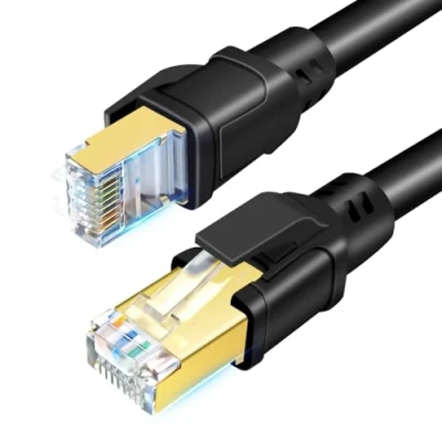Bild av DDMALL CAT8 Ethernet kabel 1m, höghastighets 40Gbps 2000Mhz Gigabit LAN kabel, dubbelskärmad SFTP CAT 8 Patchkabel nätverkskabel med guldpläterad RJ45 kontakt för spel, router, PC (1m Svart)