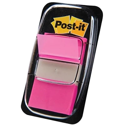 Bild av Post it indexflaggor, medium, rosa, 1 dispenser 25,4 mm x 43,2 mm, 50 flaggor att markera, markera eller färgkod viktig information
