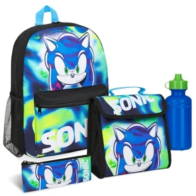 Bild av Sonic The Hedgehog Skolväska isolerade barn lunchväska bpa gratis 500 ml vatten flaska blyerts fodralskolan leveranser 4 stycken uppsättning för skolresor pojkar, En storlek, Flerfärgad