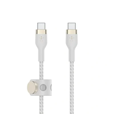 Bild av Belkin BoostCharge Pro Flex flätad USB typ C till kabel (1 m), IF certifierad strömförsörjning PD snabbladdningskabel för MacBook Pro, iPad Galaxy S21, Ultra, Plus och mer vit