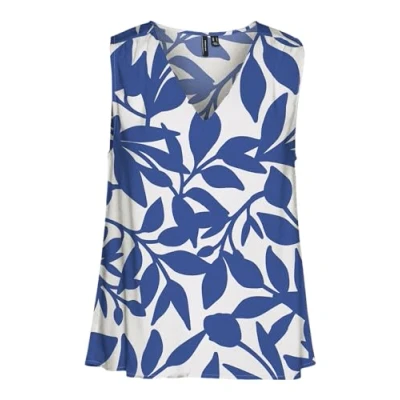 Bild av VERO MODA dam Vmeasy Joy S/L V hals topp WVN Ga blus, Snövit/Aop: alisa mazarine blå, M