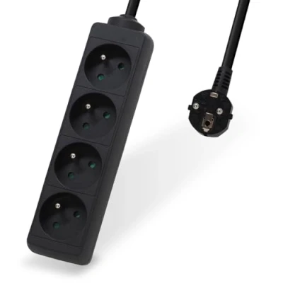 Bild av Waytex 52130 grenuttag med 4 eluttag 16A 2P+T, kabel längd 1,50 m, barnsäkerhet, CE NF, svart