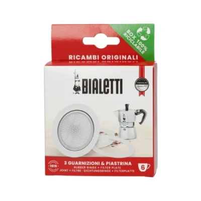 Bild av Bialetti Reservdelar, inklusive 3 packningar och 1 trombocyt, kompatibel med Moka Express, Flamma, Break, Happy, Dame, Timer Rainbow (6 koppar)