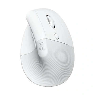 Bild av Logitech Lift Vertical ergonomisk mus, trådlös, Bluetooth eller Logi Bolt USB mottagare, ljudlösa klick, 4 knappar, kompatibel med Windows/macOS/iPadOS, bärbar dator och PC Vit