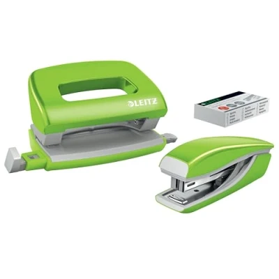 Bild av Leitz Häftapparat &amp; Hålslag Set Mini WOW (EU) Grön