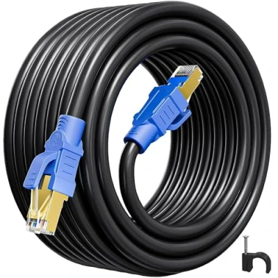 Bild av Nätverkskabel 10m, Cat 8 Lan Kabel Ethernet Höghastighets Svart 40Gbps 2000MHz Patchkabel SFTP Skärmad Internetkabel Utomhus Inomhus Wlan Rj45 Wifi för Routermodem