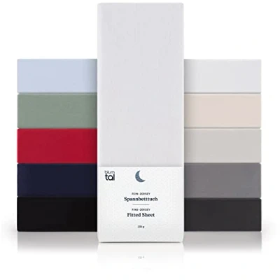 Bild av Blumtal® Basics Jersey underlakan för toppers, 180 x 200 cm, Oeko Tex certifierad, 100% bomull, upp till 7 cm höga vit