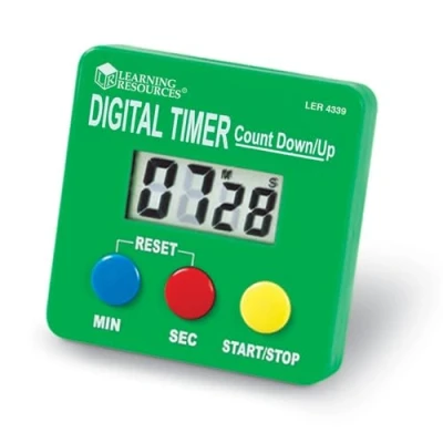Bild av Learning Resources LER4339 Digital Timer, Count Down/Up, Displays Seconds/Minutes, Easy to use, Ages 5, Multicoloured, 15.24 x 11.43 3.81 cm, Green, Requires 1 AAA Battery (Included)